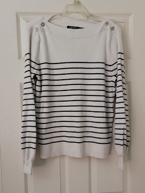 Lauren Ralph Lauren White & Navy Striped Boatneck Sweater
